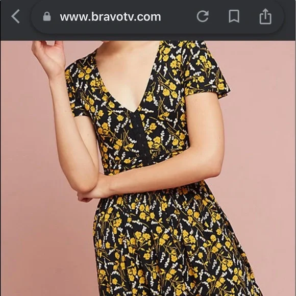 Anthro Maeve Black & Marigold Yellow Floral Swing Sundress Dress - Picture 4 of 16